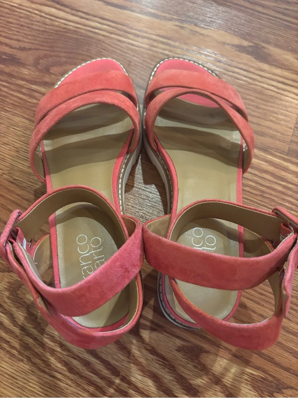 Franco Sarto Suede Ankle Strap Sandal Wedges Connolly Pink Coral Sz 7.5M